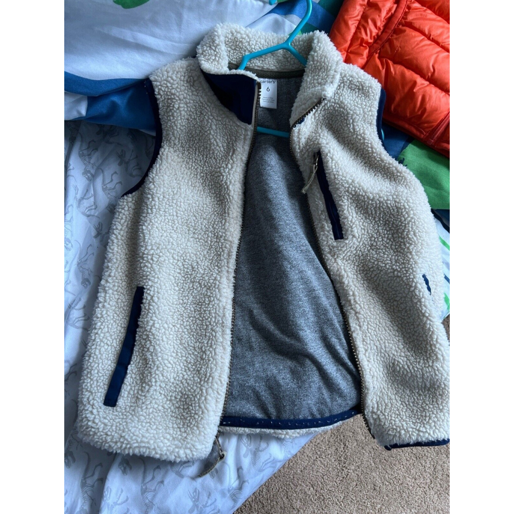 Carters Zip Up Sherpa Vest Cream/gray Zipper Size 6
